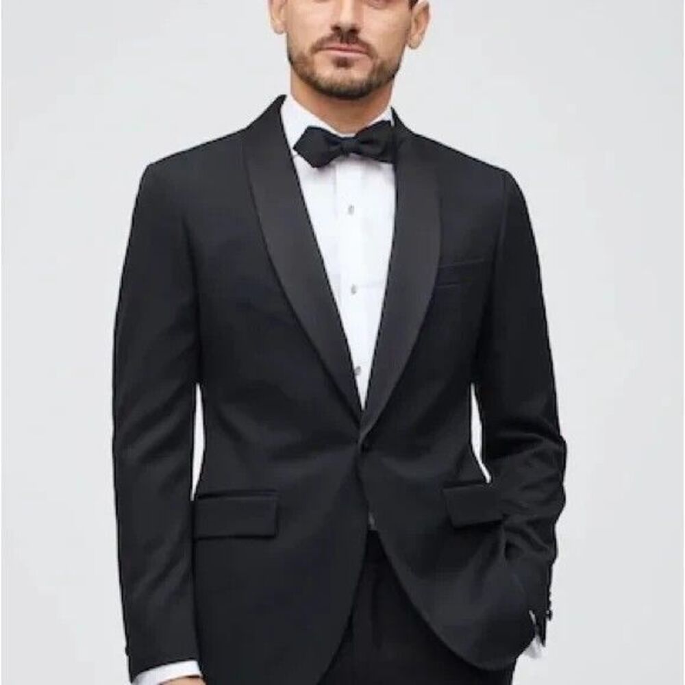 Bonobos Capstone Italian LINEN Slim Fit Mens 40R Blazer BLACK Tuxedo Jacket NEW